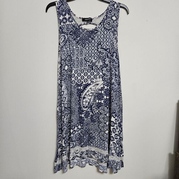 Ellen Tracy Dresses & Skirts - Ellen Tracy Sleeveless Paisley Tank Dress Size L Blue Cutout Back Lace Details